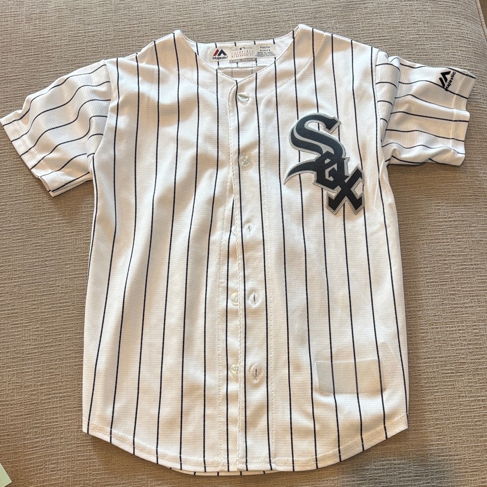Majestic White and Black Pinstripe Chicago White Sox Kids Jersey